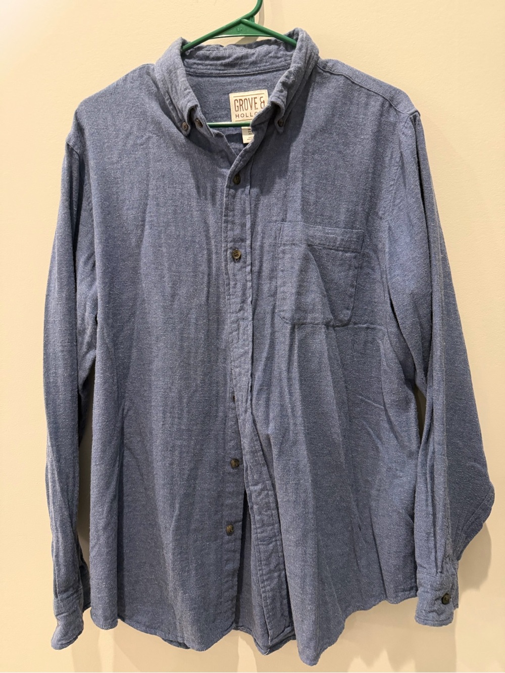 Grove & Hollow Men's Blue Button-Down Shirt large soft brushed knit